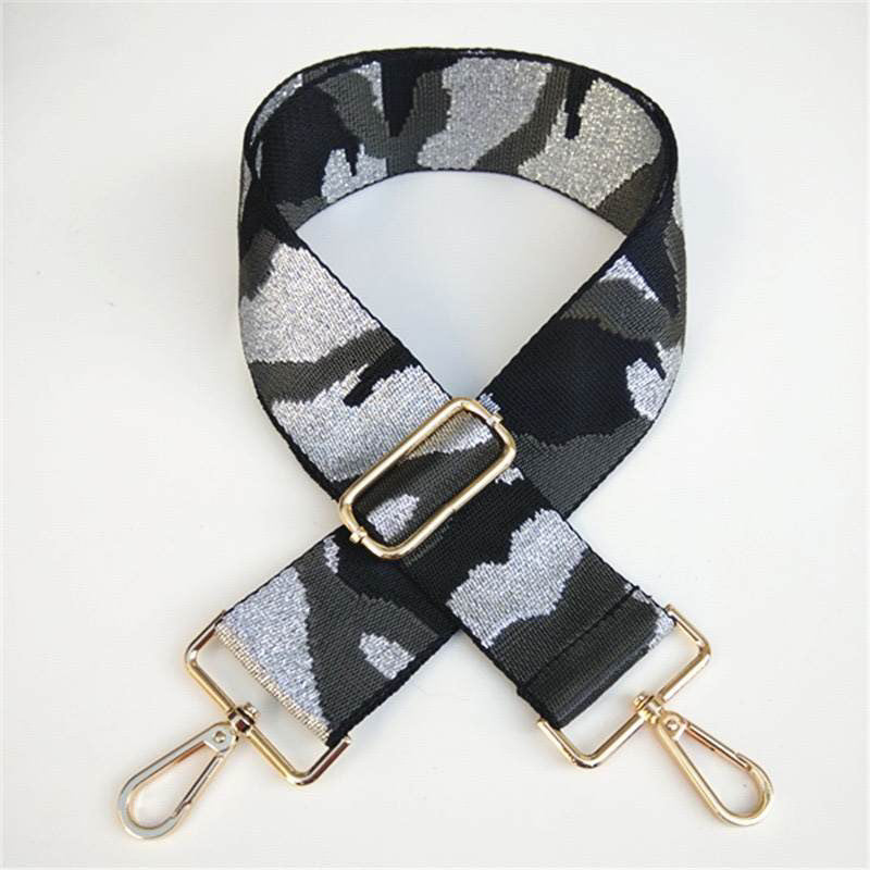 Handbag Shoulder Straps - Adjustable Bag Straps - Olive/Black/Silver Cammoflauge