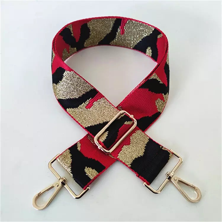 Handbag Shoulder Straps - Adjustable Bag Straps - Gold/Black/Red
