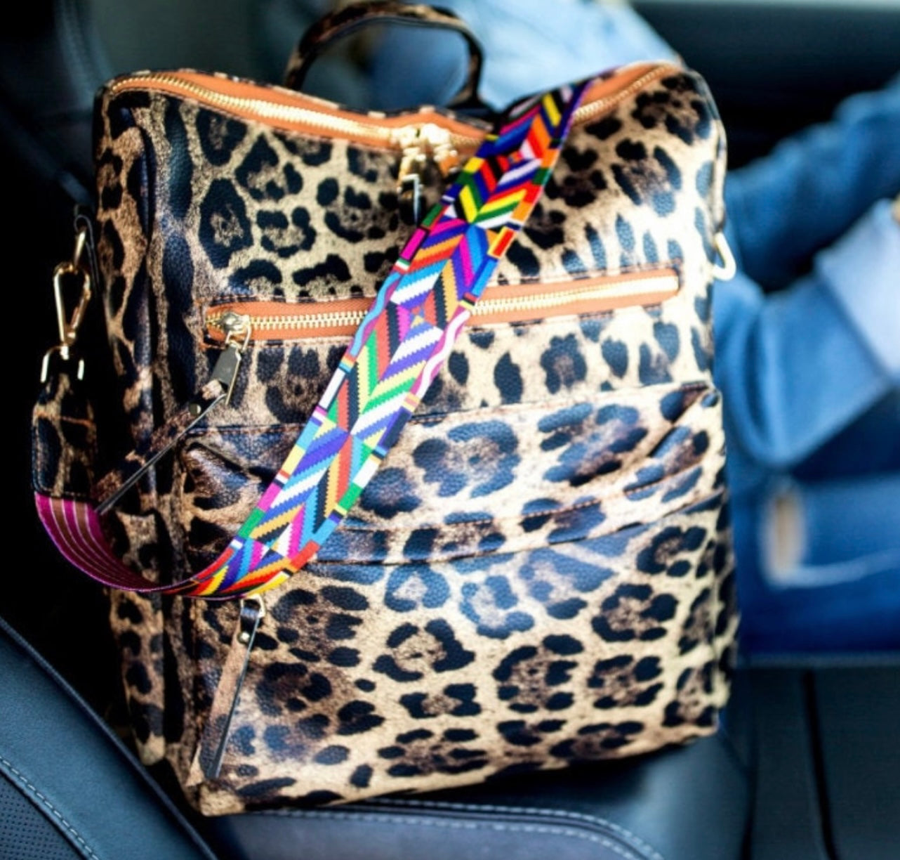 "Nan" Cheetah Backpack - Includes colorful strap