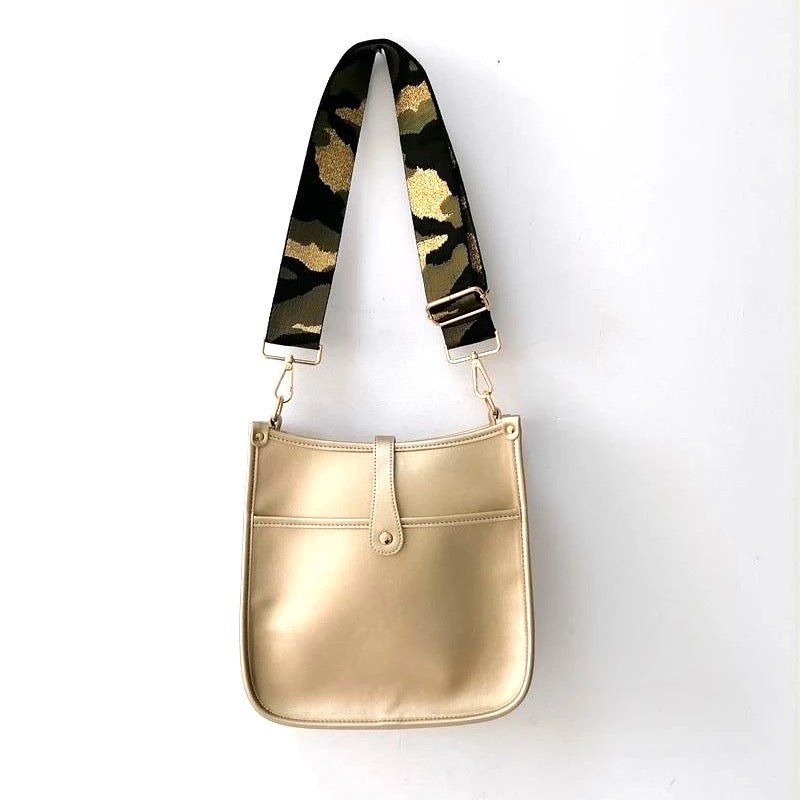 "Vivian" Vegan Leather Messenger Bag -  Brushed Gold