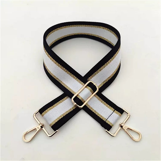 Handbag Shoulder Straps - Adjustable Bag Straps - Black/White/Gold