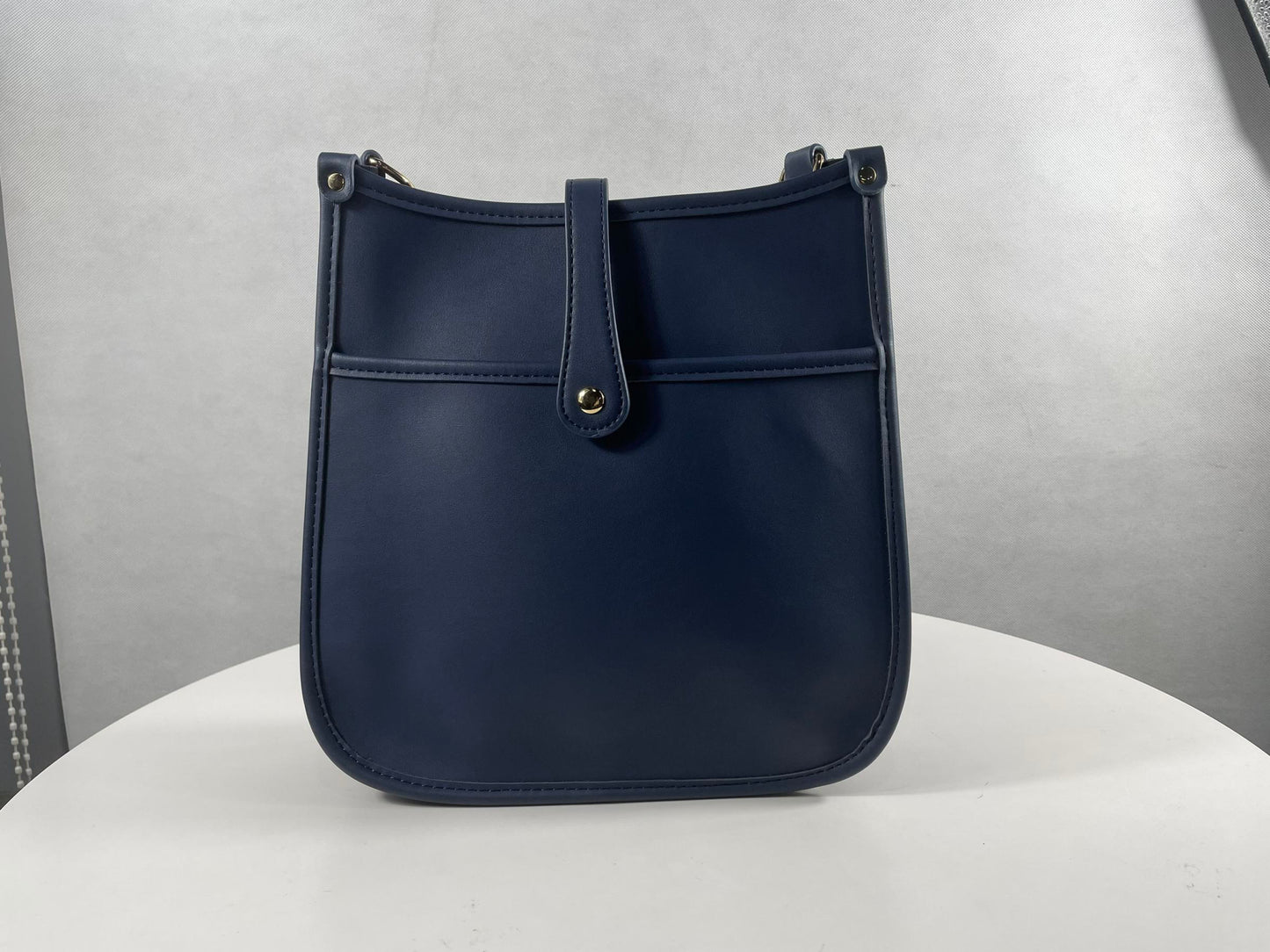 "Vivian" Vegan Leather Messenger Bag -  Navy